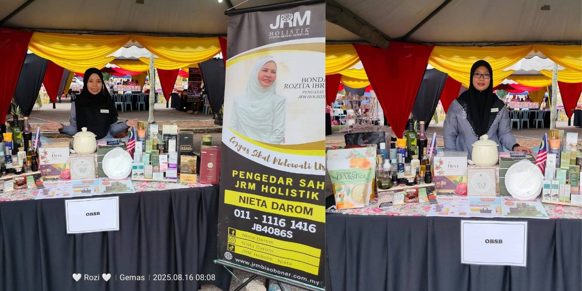 Booth Pengedar, Pn. Roziah dan Pn. Nieta Darom sempena Karnival Sentuhan Madani Felda Zon Palong A dan Jempol Agrofest 16 & 17 Ogos